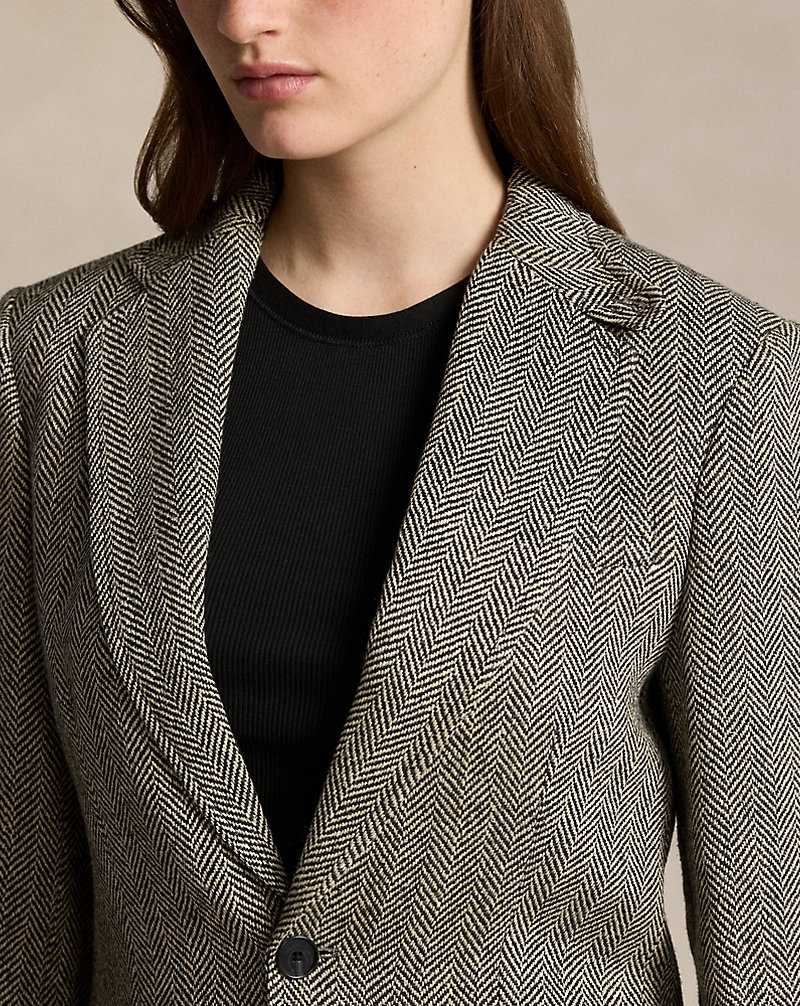 Blazers Ralph Lauren Herringbone Linen-Blend Mujer Black/Cream Herringbone | FHKPXUC-37 - vista 5