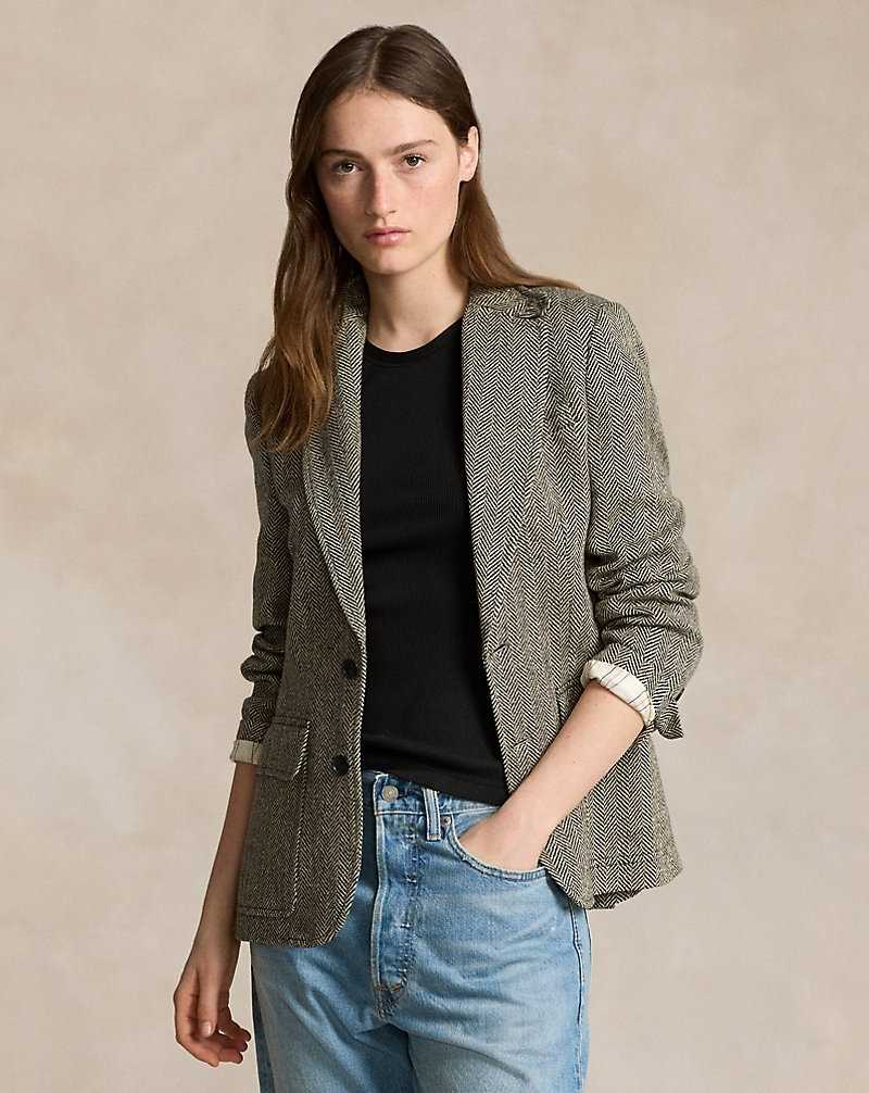 Blazers Ralph Lauren Herringbone Linen-Blend Mujer Black/Cream Herringbone | FHKPXUC-37 - vista 1