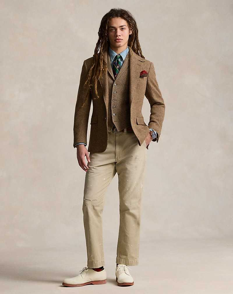 Blazers Ralph Lauren Herringbone Wool Waistcoat Hombre Brown/Tan | BCDQHTE-98 - vista 3