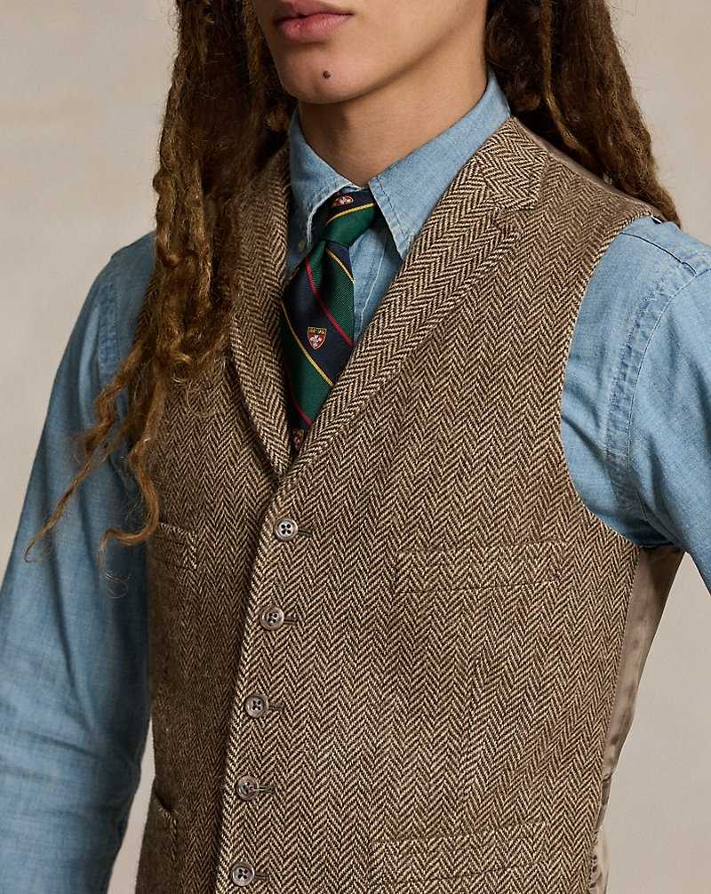 Blazers Ralph Lauren Herringbone Wool Waistcoat Hombre Brown/Tan | BCDQHTE-98 - vista 5