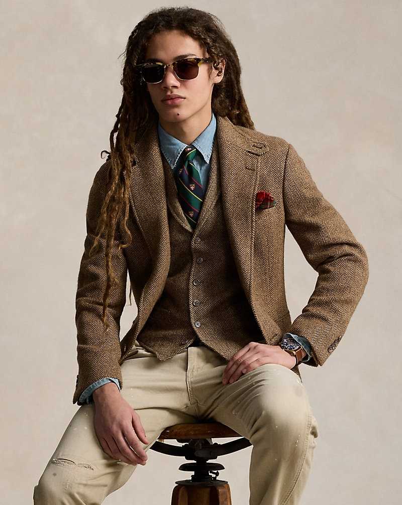 Blazers Ralph Lauren Herringbone Wool Waistcoat Hombre Brown/Tan | BCDQHTE-98 - vista 1