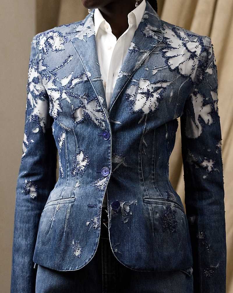 Blazers Ralph Lauren Holt Embellished Devore Mujer Azules | EDNKXLV-52 - vista 5