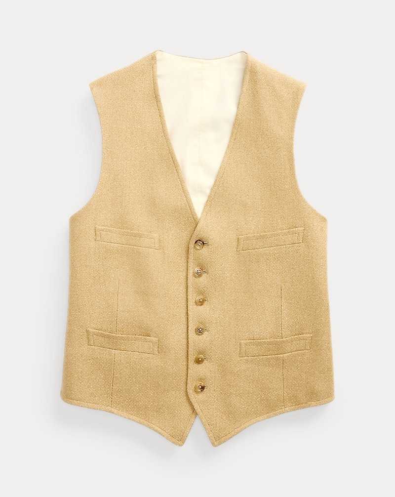 Blazers Ralph Lauren Linen-Blend Herringbone Waistcoat Hombre Tan | ZMAJQDP-50 - vista 2