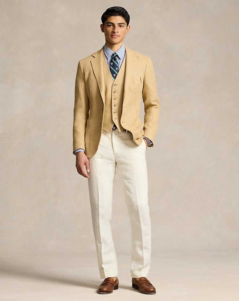 Blazers Ralph Lauren Linen-Blend Herringbone Waistcoat Hombre Tan | ZMAJQDP-50 - vista 3