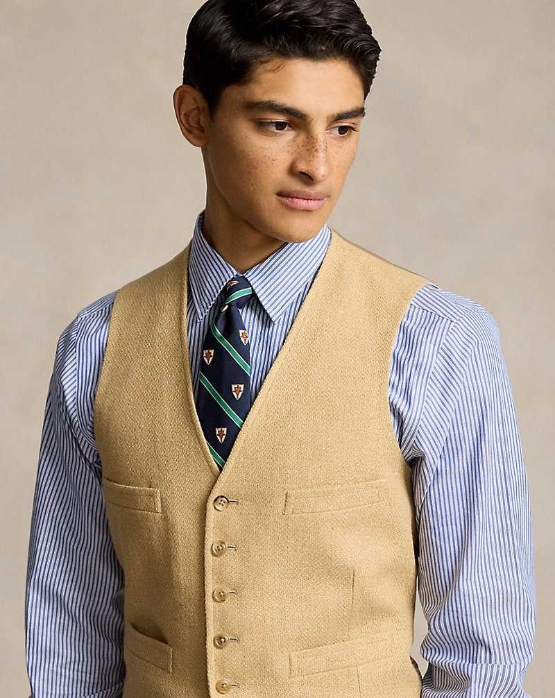 Blazers Ralph Lauren Linen-Blend Herringbone Waistcoat Hombre Tan | ZMAJQDP-50 - vista 5