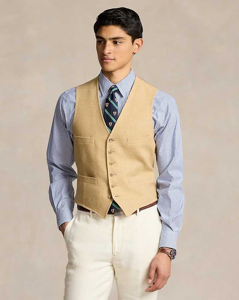Blazers Ralph Lauren Linen-Blend Herringbone Waistcoat Hombre Tan | ZMAJQDP-50 - vista 1