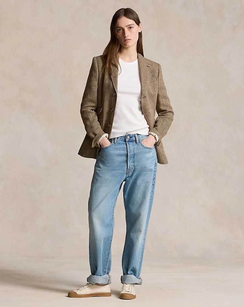 Blazers Ralph Lauren Linen-Blend Herringbone Hacking Mujer Brown/Cream Herringbone | LDNGFMB-75 - vista 3
