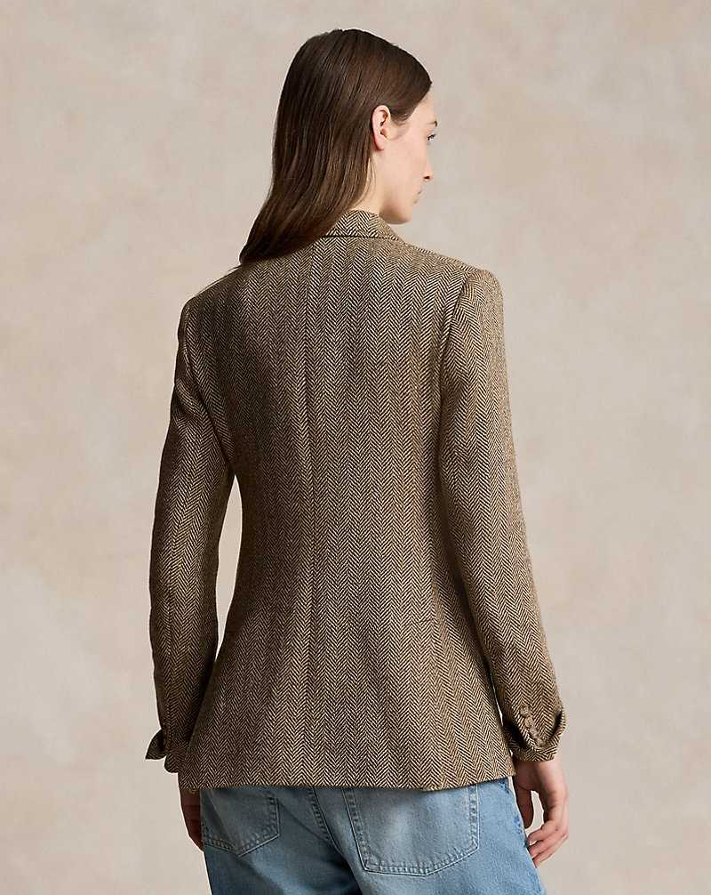 Blazers Ralph Lauren Linen-Blend Herringbone Hacking Mujer Brown/Cream Herringbone | LDNGFMB-75 - vista 4