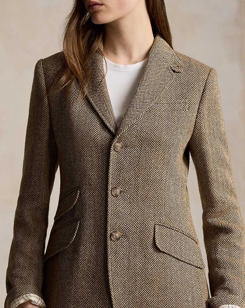 Blazers Ralph Lauren Linen-Blend Herringbone Hacking Mujer Brown/Cream Herringbone | LDNGFMB-75 - vista 5