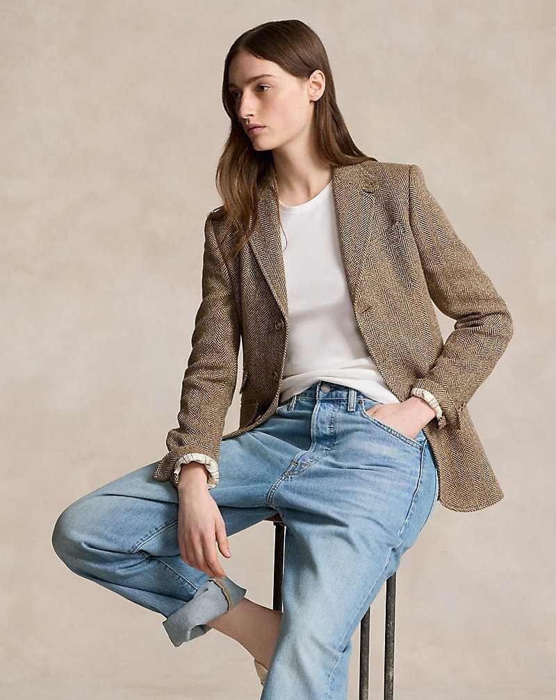 Blazers Ralph Lauren Linen-Blend Herringbone Hacking Mujer Brown/Cream Herringbone | LDNGFMB-75 - vista 1