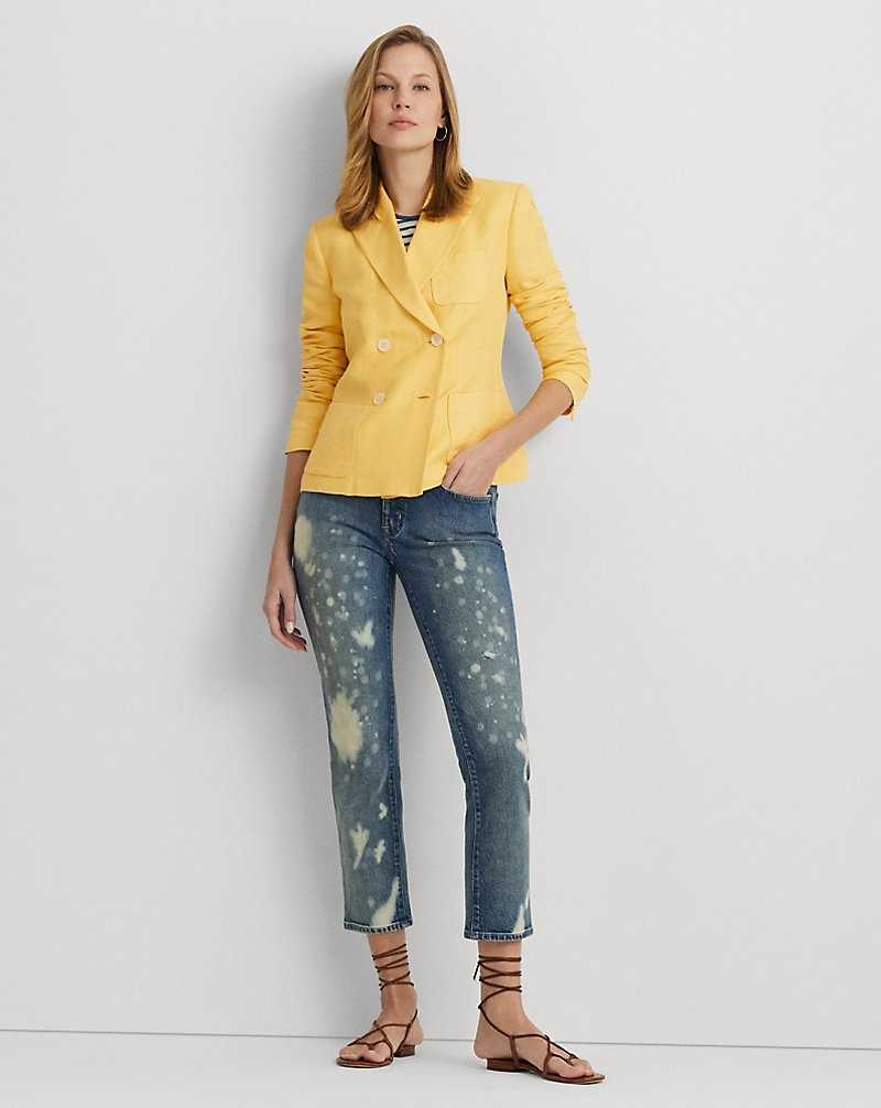 Blazers Ralph Lauren Linen-Blend Twill Double-Breasted Mujer Amarillos | RCUAXZG-67 - vista 3