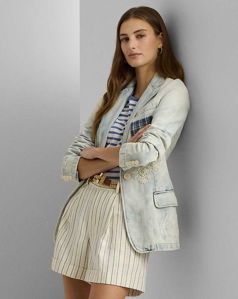 Blazers Ralph Lauren Patchwork Denim Mujer Azules | ZWCULTK-98 - vista 1