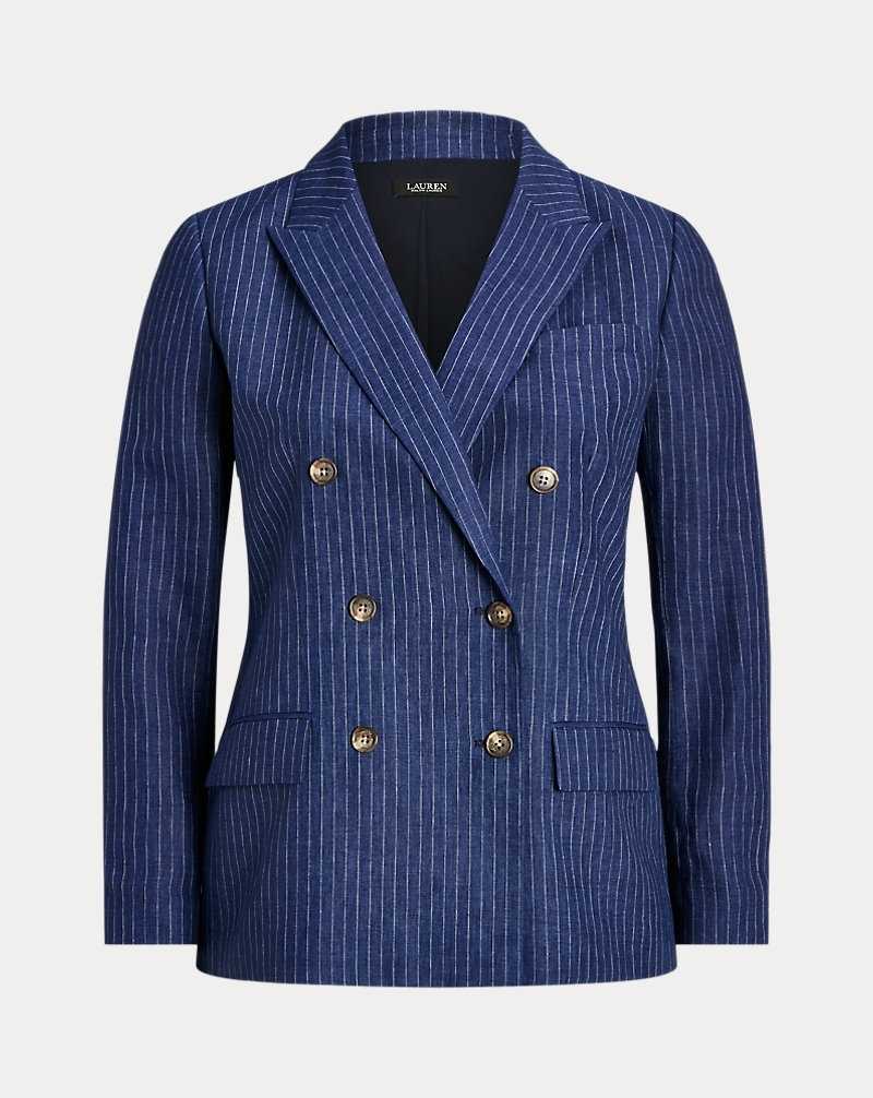 Blazers Ralph Lauren Pinstripe Double-Breasted Linen Mujer Blue/White | OTLRAGF-75 - vista 2