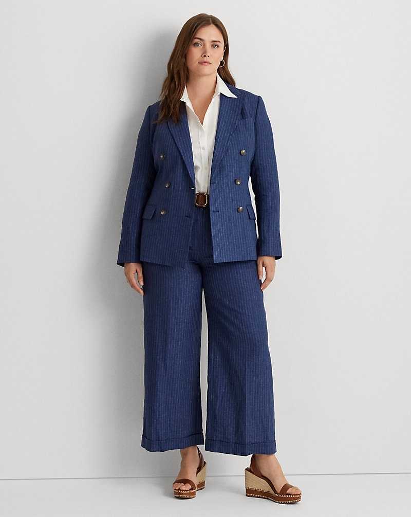 Blazers Ralph Lauren Pinstripe Double-Breasted Linen Mujer Blue/White | OTLRAGF-75 - vista 3