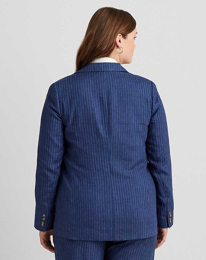 Blazers Ralph Lauren Pinstripe Double-Breasted Linen Mujer Blue/White | OTLRAGF-75 - vista 4