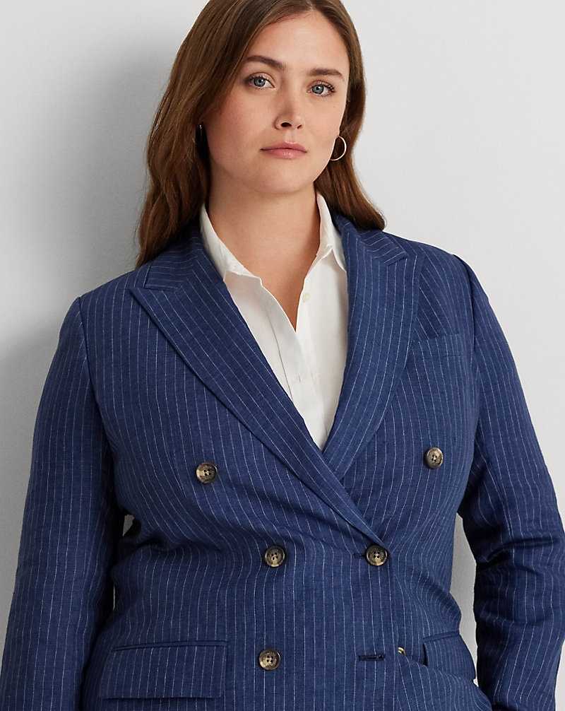 Blazers Ralph Lauren Pinstripe Double-Breasted Linen Mujer Blue/White | OTLRAGF-75 - vista 5