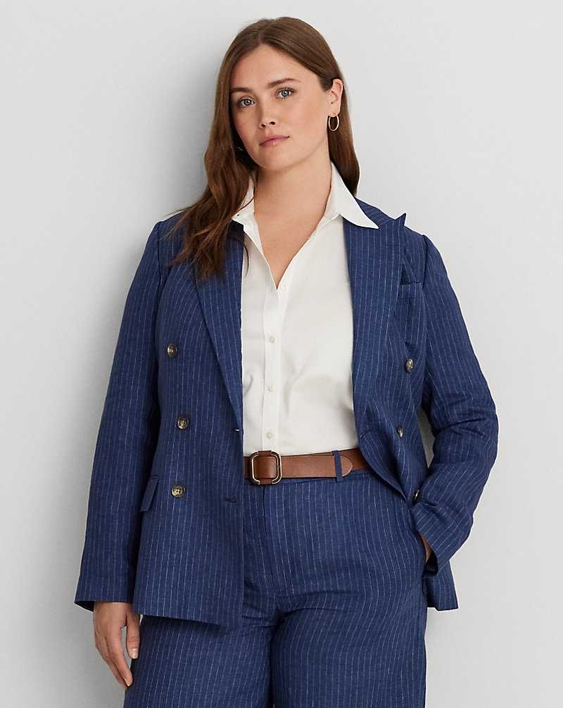 Blazers Ralph Lauren Pinstripe Double-Breasted Linen Mujer Blue/White | OTLRAGF-75 - vista 1
