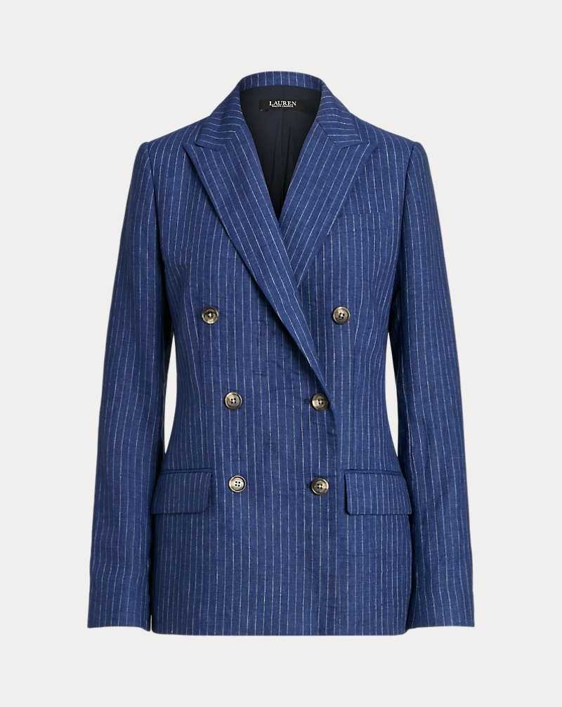 Blazers Ralph Lauren Pinstripe Double-Breasted Linen Mujer Blue/White | LPXFTMY-76 - vista 2