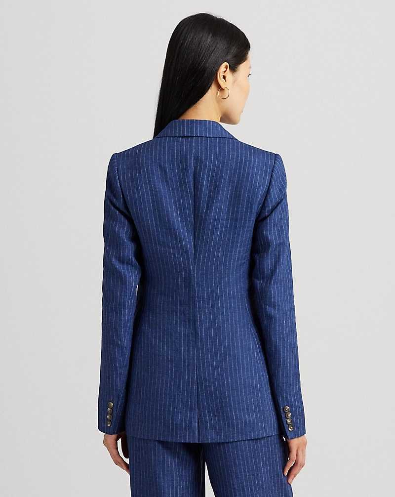 Blazers Ralph Lauren Pinstripe Double-Breasted Linen Mujer Blue/White | LPXFTMY-76 - vista 4