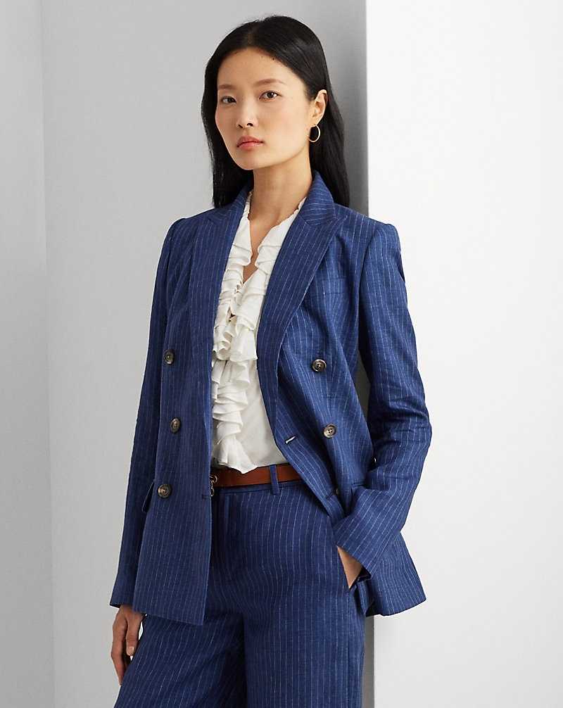 Blazers Ralph Lauren Pinstripe Double-Breasted Linen Mujer Blue/White | LPXFTMY-76 - vista 1