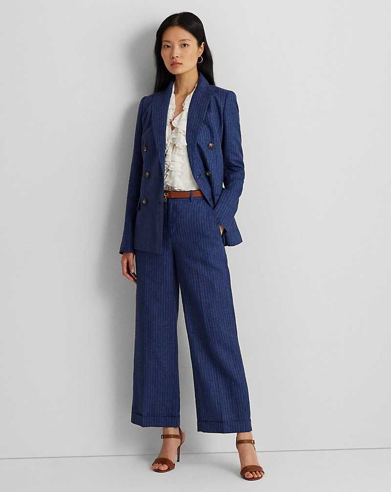 Blazers Ralph Lauren Pinstripe Double-Breasted Linen Mujer Blue/White | LPXFTMY-76 - vista 3
