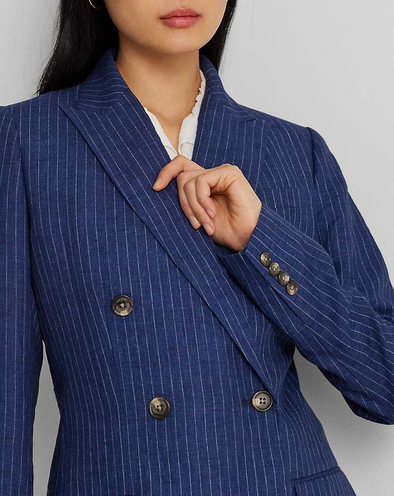 Blazers Ralph Lauren Pinstripe Double-Breasted Linen Mujer Blue/White | LPXFTMY-76 - vista 5