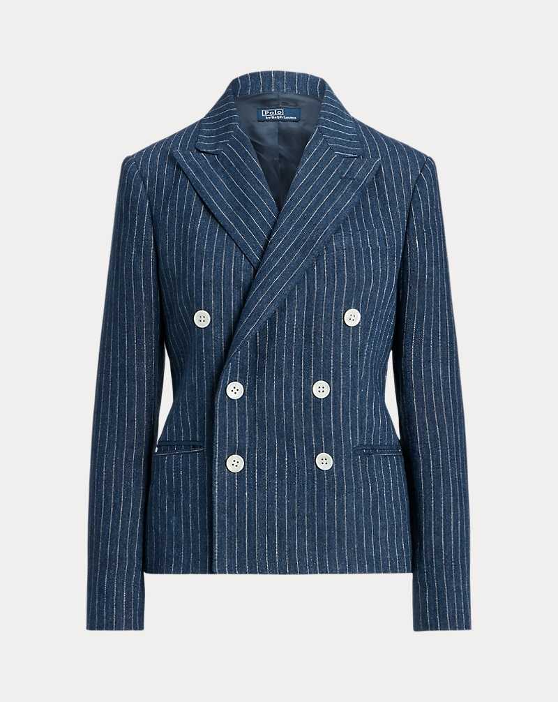 Blazers Ralph Lauren Pinstripe Linen Double-Breasted Mujer Navy/Cream Pinstripe | EURQMTL-05 - vista 2