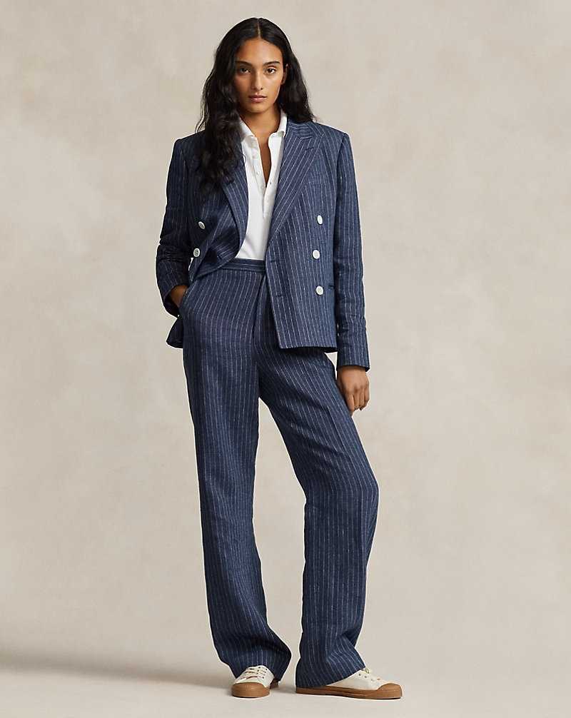 Blazers Ralph Lauren Pinstripe Linen Double-Breasted Mujer Navy/Cream Pinstripe | EURQMTL-05 - vista 3