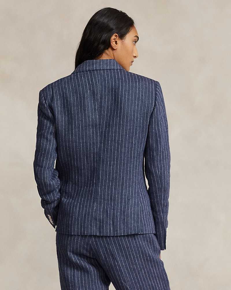 Blazers Ralph Lauren Pinstripe Linen Double-Breasted Mujer Navy/Cream Pinstripe | EURQMTL-05 - vista 4