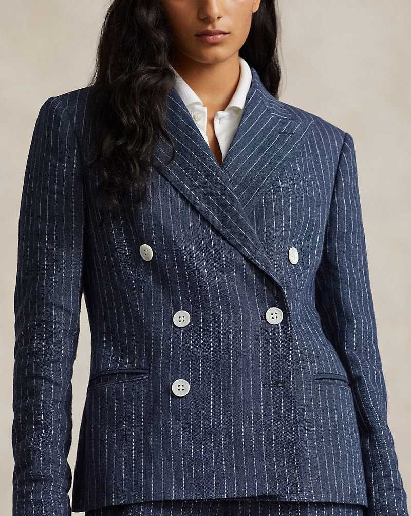 Blazers Ralph Lauren Pinstripe Linen Double-Breasted Mujer Navy/Cream Pinstripe | EURQMTL-05 - vista 5