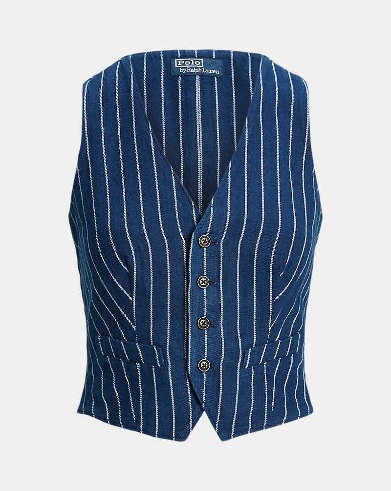 Blazers Ralph Lauren Pinstripe Linen-Cotton Waistcoat Mujer Azules | OTNSHRJ-76 - vista 2