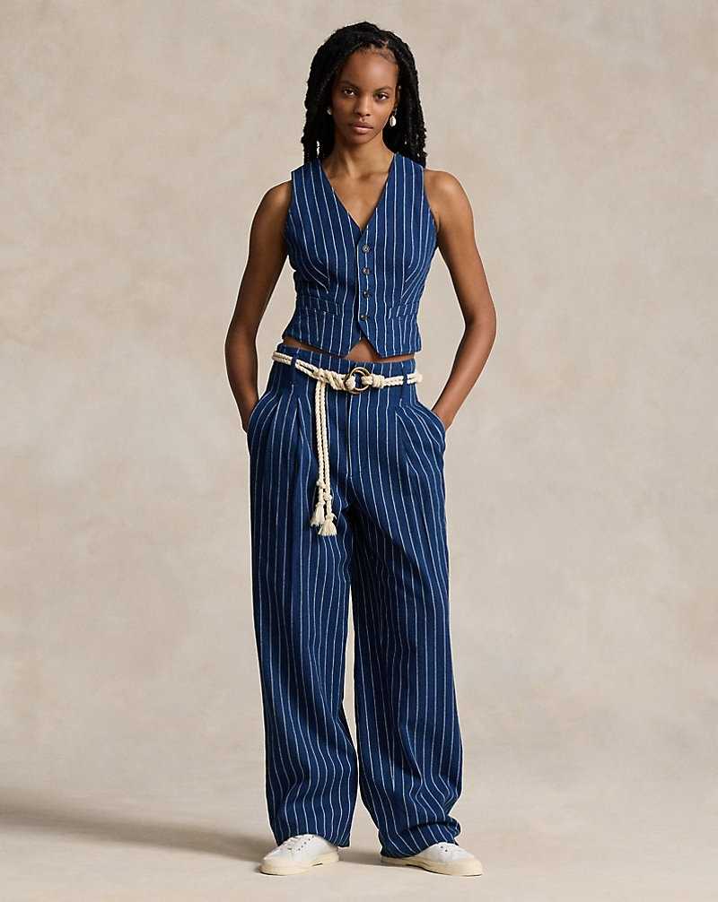 Blazers Ralph Lauren Pinstripe Linen-Cotton Waistcoat Mujer Azules | OTNSHRJ-76 - vista 3