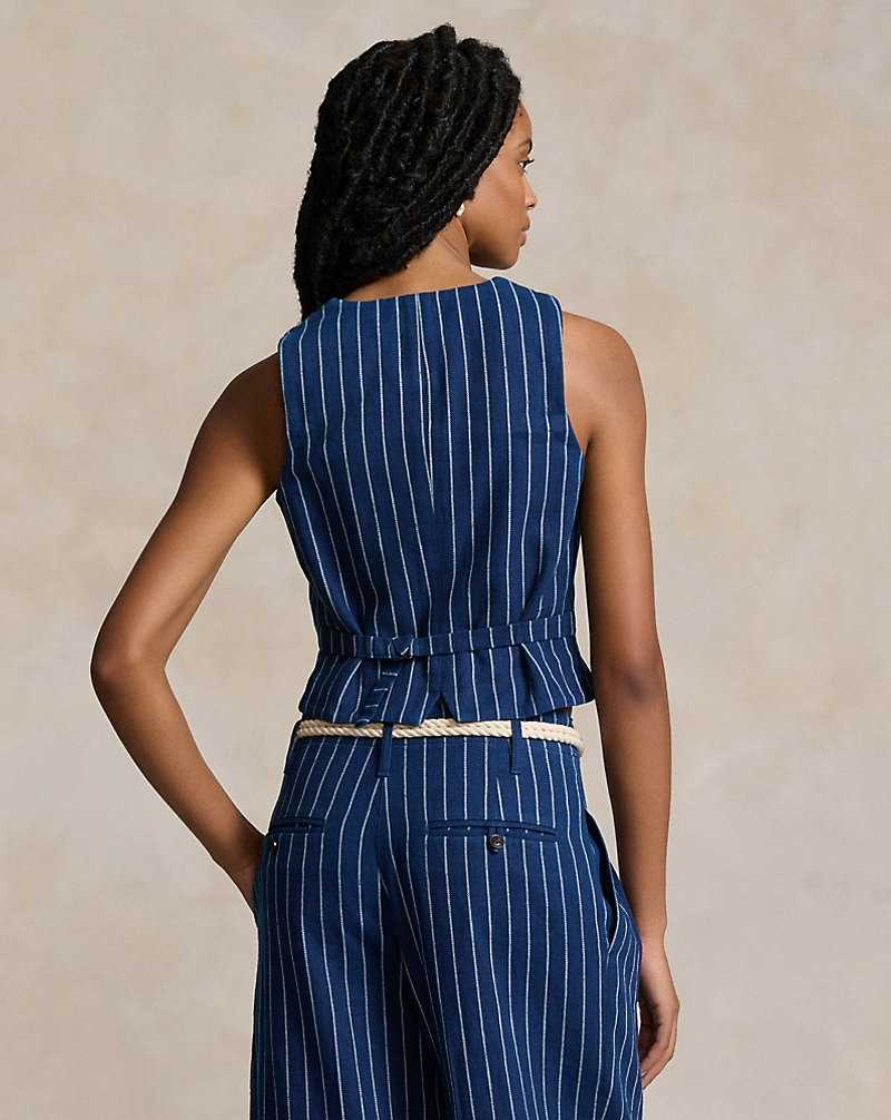 Blazers Ralph Lauren Pinstripe Linen-Cotton Waistcoat Mujer Azules | OTNSHRJ-76 - vista 4