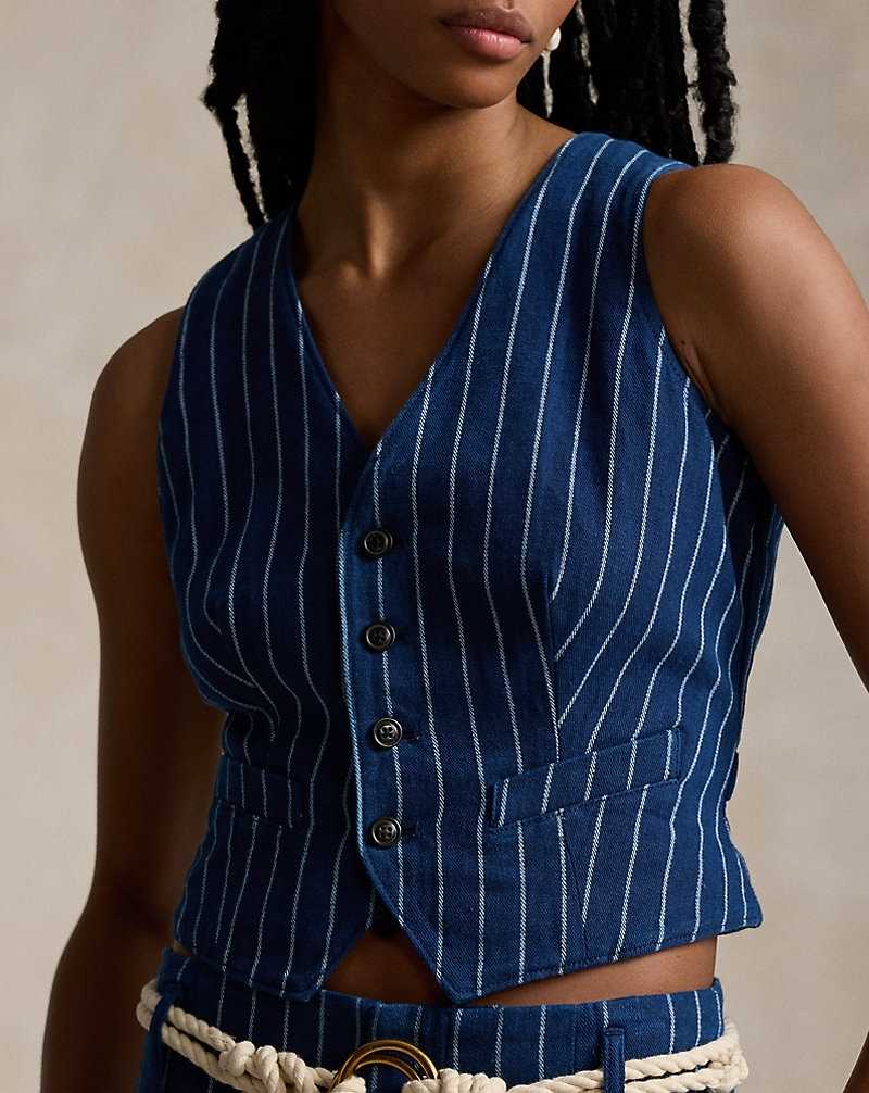 Blazers Ralph Lauren Pinstripe Linen-Cotton Waistcoat Mujer Azules | OTNSHRJ-76 - vista 5