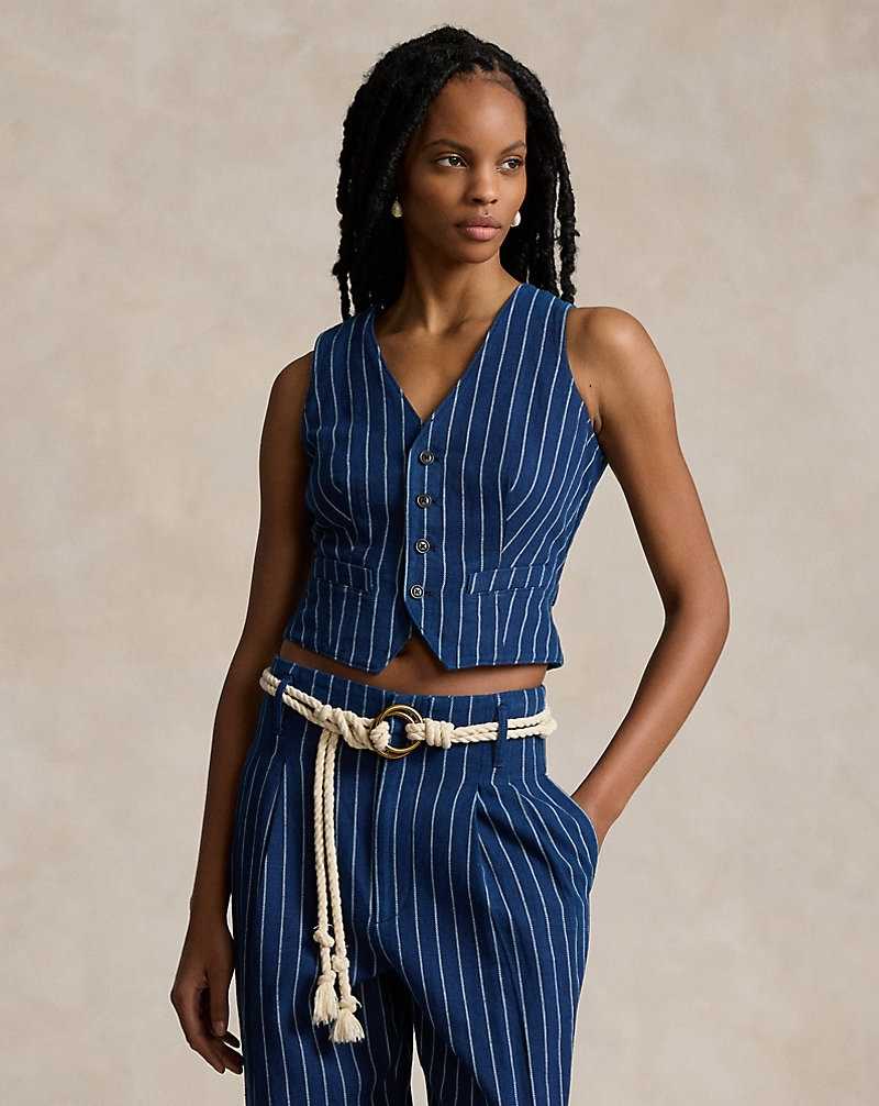 Blazers Ralph Lauren Pinstripe Linen-Cotton Waistcoat Mujer Azules | OTNSHRJ-76 - vista 1