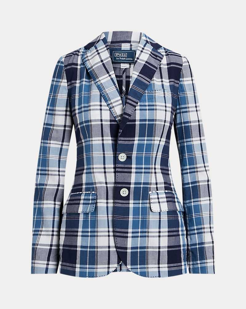 Blazers Ralph Lauren Plaid Cotton Mujer Azules | HPMEXLN-51 - vista 2