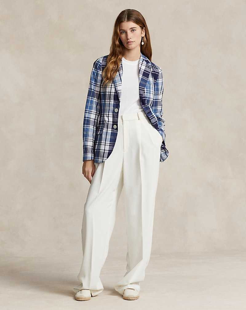 Blazers Ralph Lauren Plaid Cotton Mujer Azules | HPMEXLN-51 - vista 3