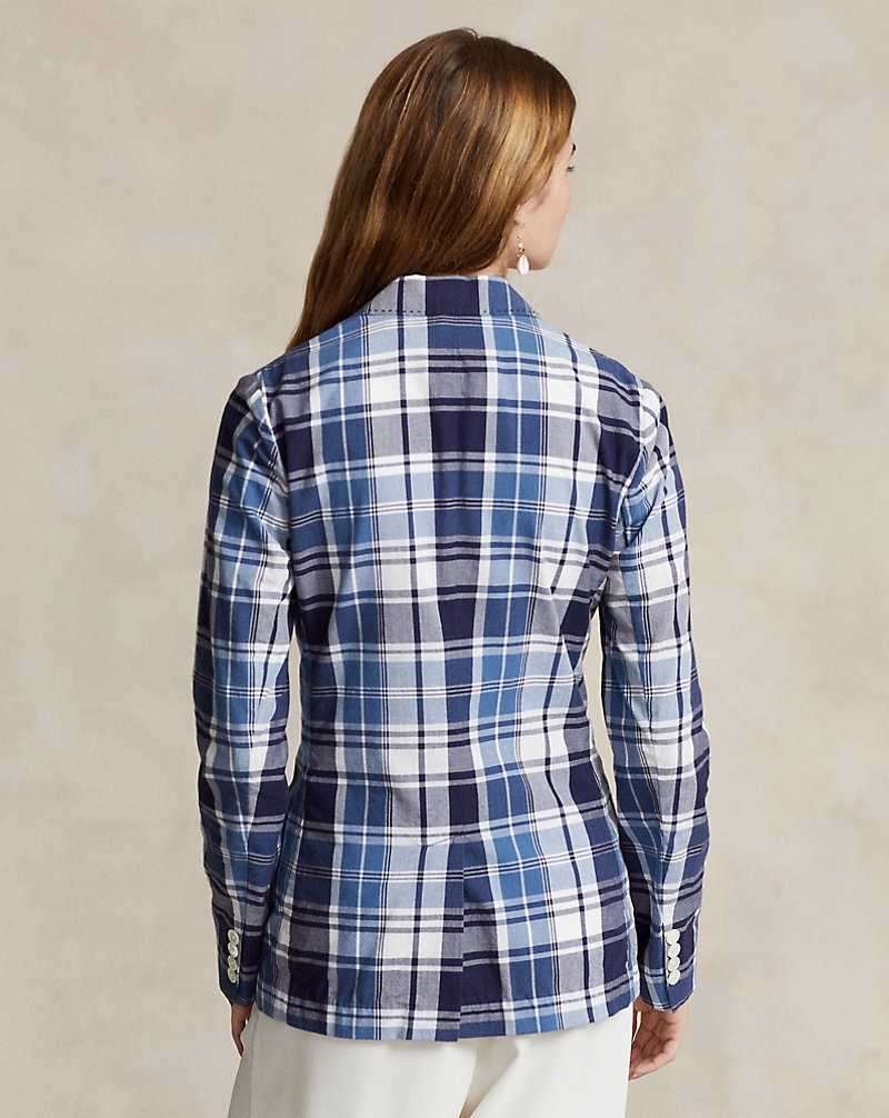 Blazers Ralph Lauren Plaid Cotton Mujer Azules | HPMEXLN-51 - vista 4