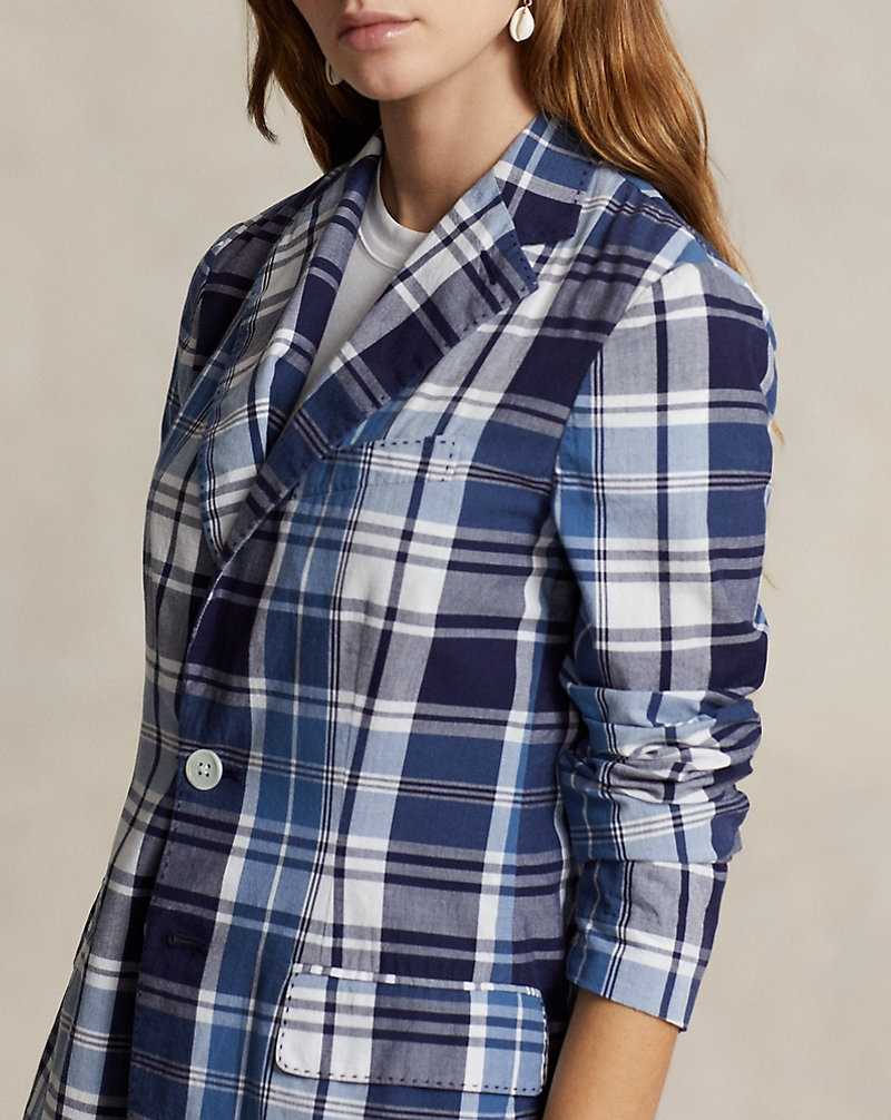Blazers Ralph Lauren Plaid Cotton Mujer Azules | HPMEXLN-51 - vista 5