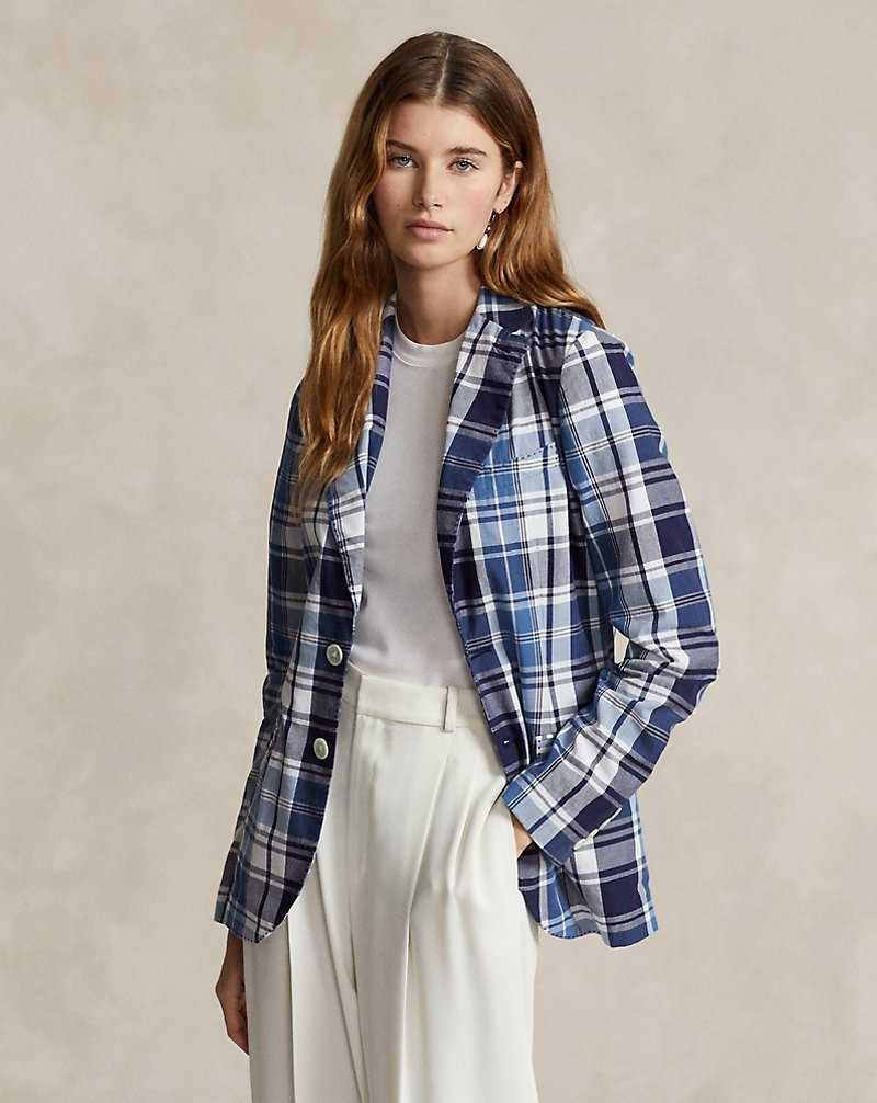 Blazers Ralph Lauren Plaid Cotton Mujer Azules | HPMEXLN-51 - vista 1