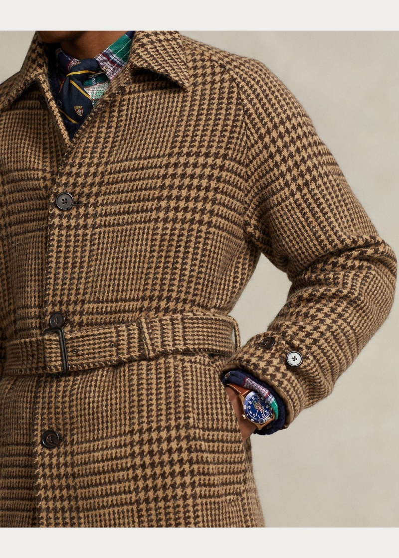 Blazers Plaid Lana Tweed Balmacaan Hombre Marrom | IUSR42396 - vista 2