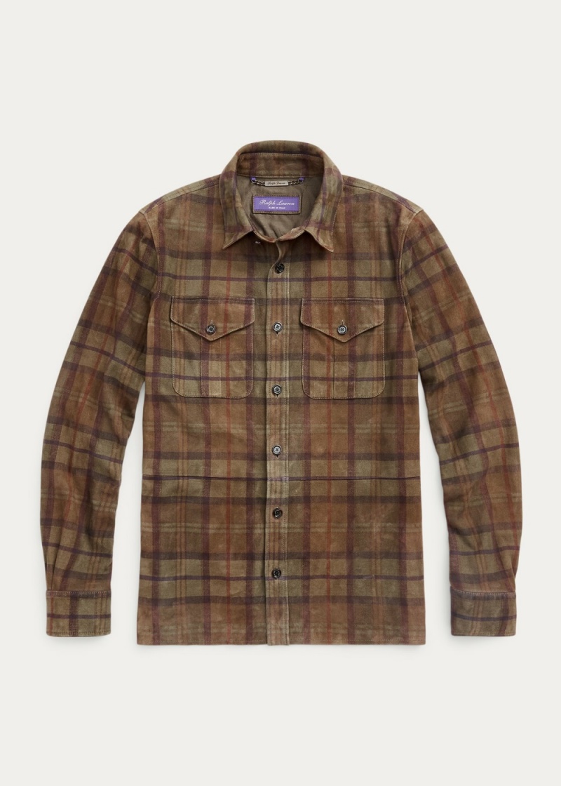 Blazers Plaid-Print Gamuza Shirt Jackets Hombre Multicolor | SULD58394 - vista 4