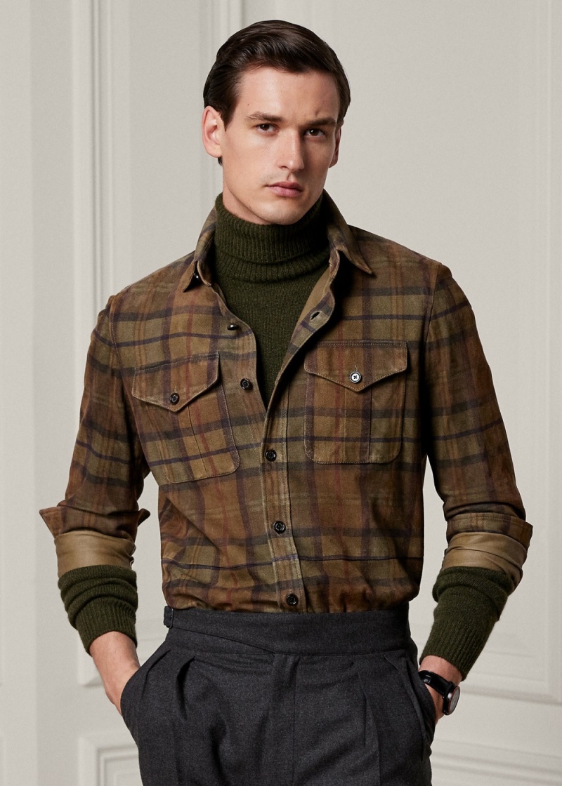 Blazers Plaid-Print Gamuza Shirt Jackets Hombre Multicolor | SULD58394 - vista 1