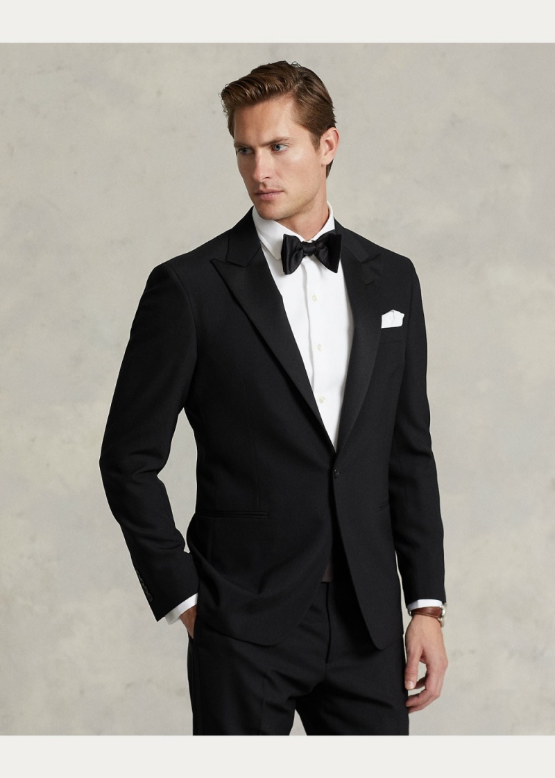 Blazers Polo Lana Peak-Lapel Tuxedo Hombre Negros | TANQ98025 - vista 3
