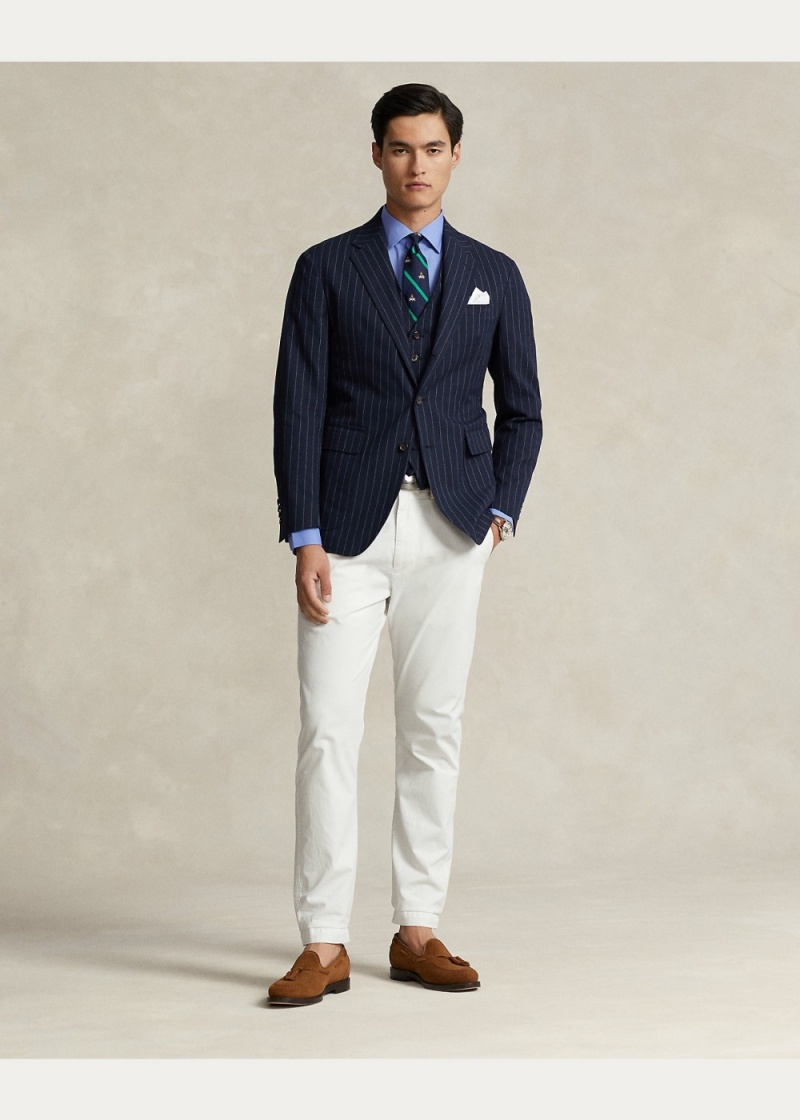 Blazers Polo Soft Pinstripe Suit Jackets Hombre Creme | TFJN89017 - vista 5