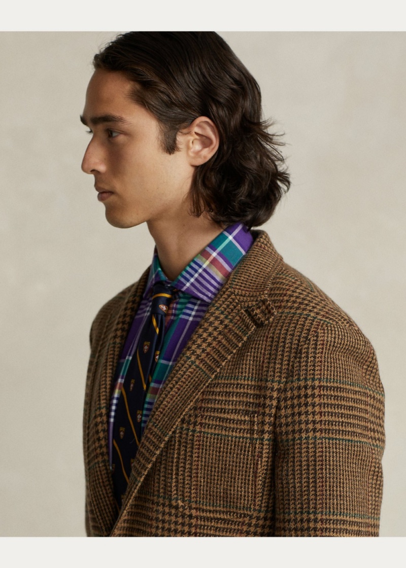 Blazers Polo Tailored Plaid Tweed Deporte Hombre Marrom | JPKW39710 - vista 2