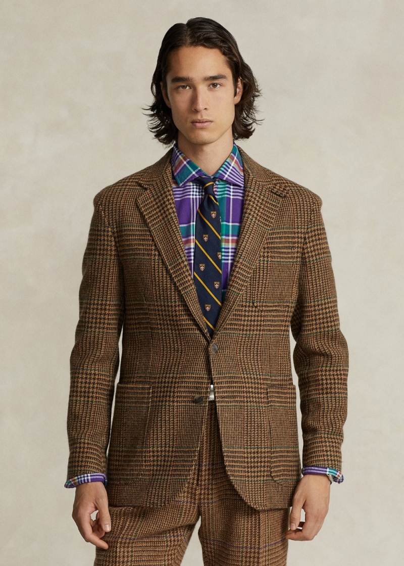 Blazers Polo Tailored Plaid Tweed Deporte Hombre Marrom | JPKW39710 - vista 1