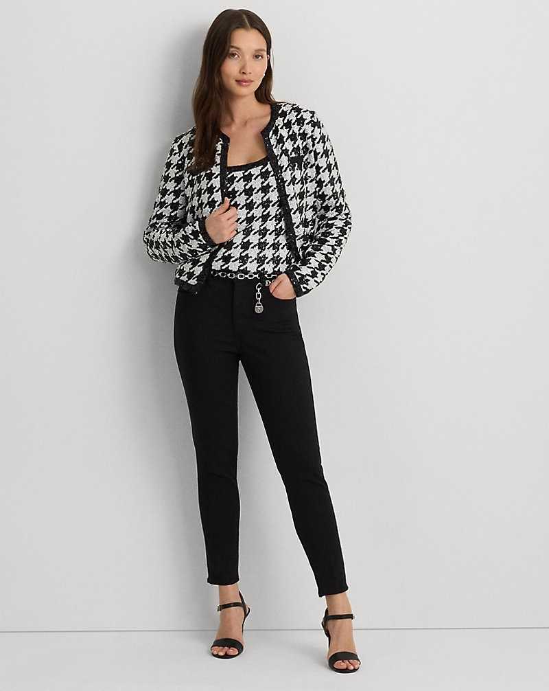 Blazers Ralph Lauren Sequined Houndstooth Cropped Mujer Cream/Black | NHDZGYQ-67 - vista 3
