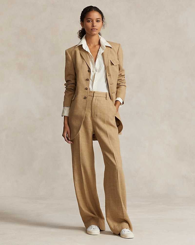 Blazers Ralph Lauren Silk-Linen Tweed-Jacket Mujer Tan Melange | BFWGQOR-41 - vista 3