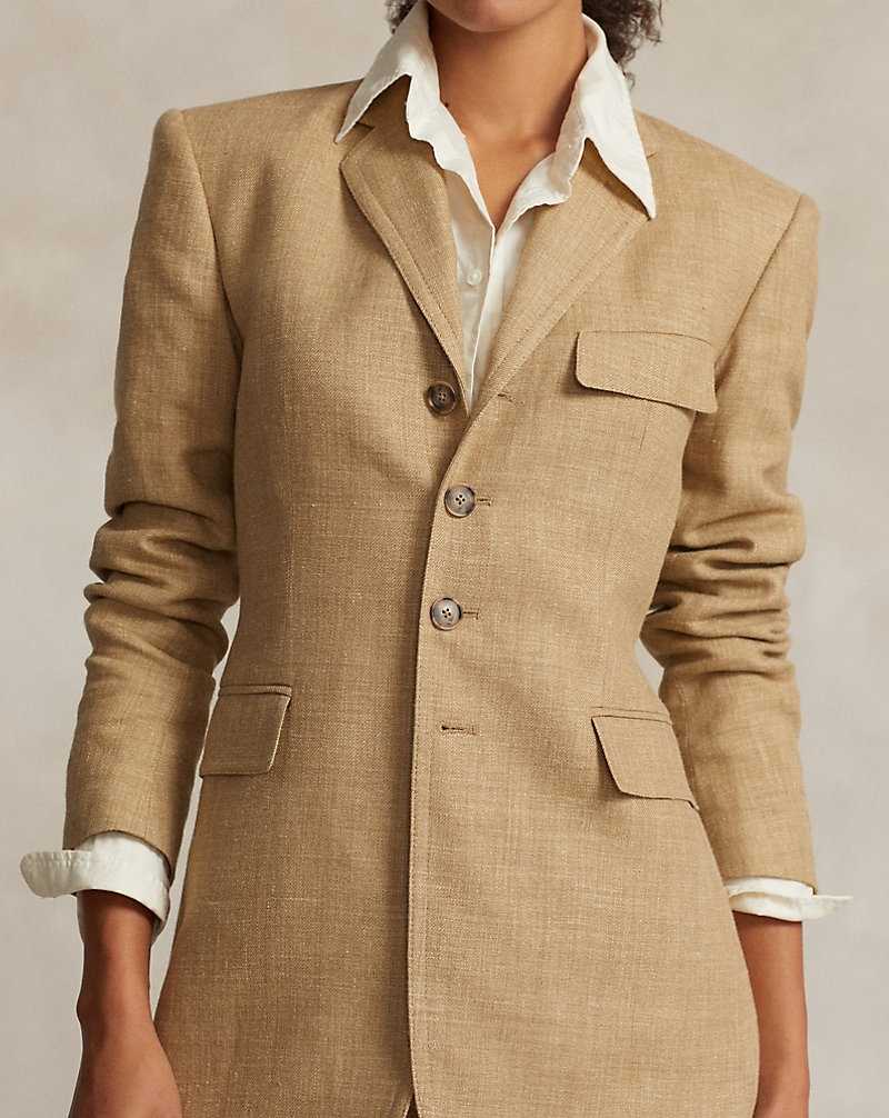 Blazers Ralph Lauren Silk-Linen Tweed-Jacket Mujer Tan Melange | BFWGQOR-41 - vista 5